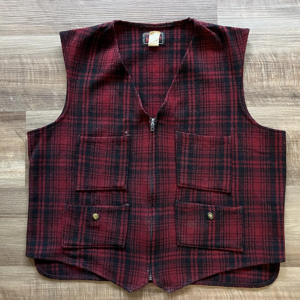 Vintage Johnson Woolen Mills Vest Mens Large Plaid Wool Hunting Outdoor